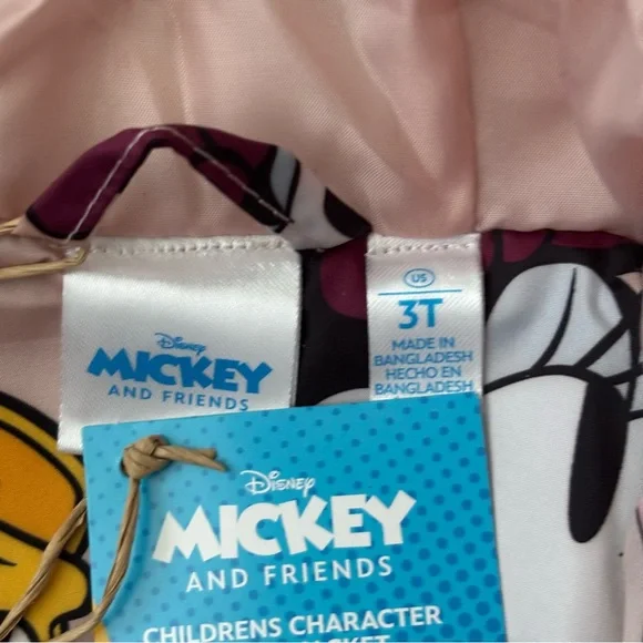 Disney Girls Minnie Mouse Daisy Duck Pink Hooded Winter Puffer Jacket Toddler 3T - Picture 9 of 16
